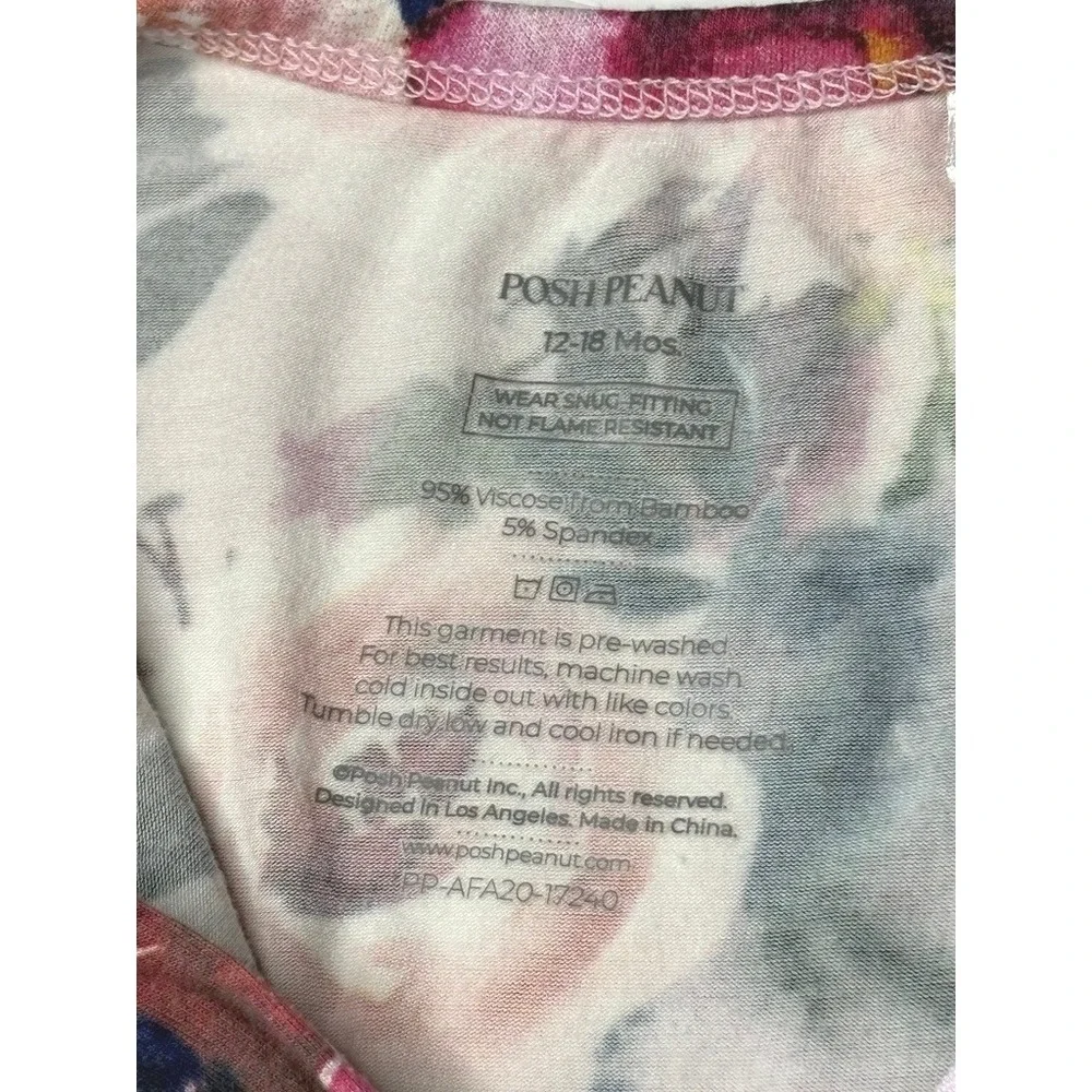 Posh Peanut‎ Bamboo Chelsea Footie 12-18 months Pink Ruffled Bottom Floral